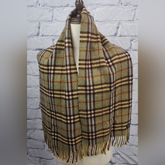 Burberry Vintage Scarf Nova Check 100% Cashmere England 90s Y2K 56" x 12" - Picture 5 of 11